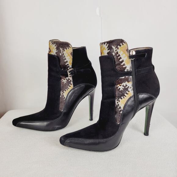 Donald J Pliner black suede pony hair stiletto ankle boot Size 7 Western glam - Picture 1 of 10